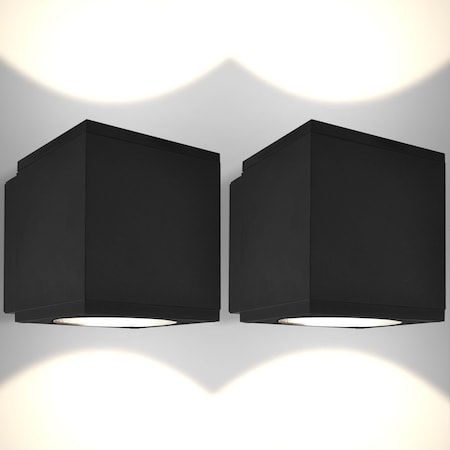Luxrite Outdoor LED Cube Wall Light Modern Up Down Wall Sconce 3CCT 3000K-5000K 26W Aluminum IP65 ETL, 2PK LR40344-2PK